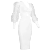 Iulover white midi dress polka sleeves